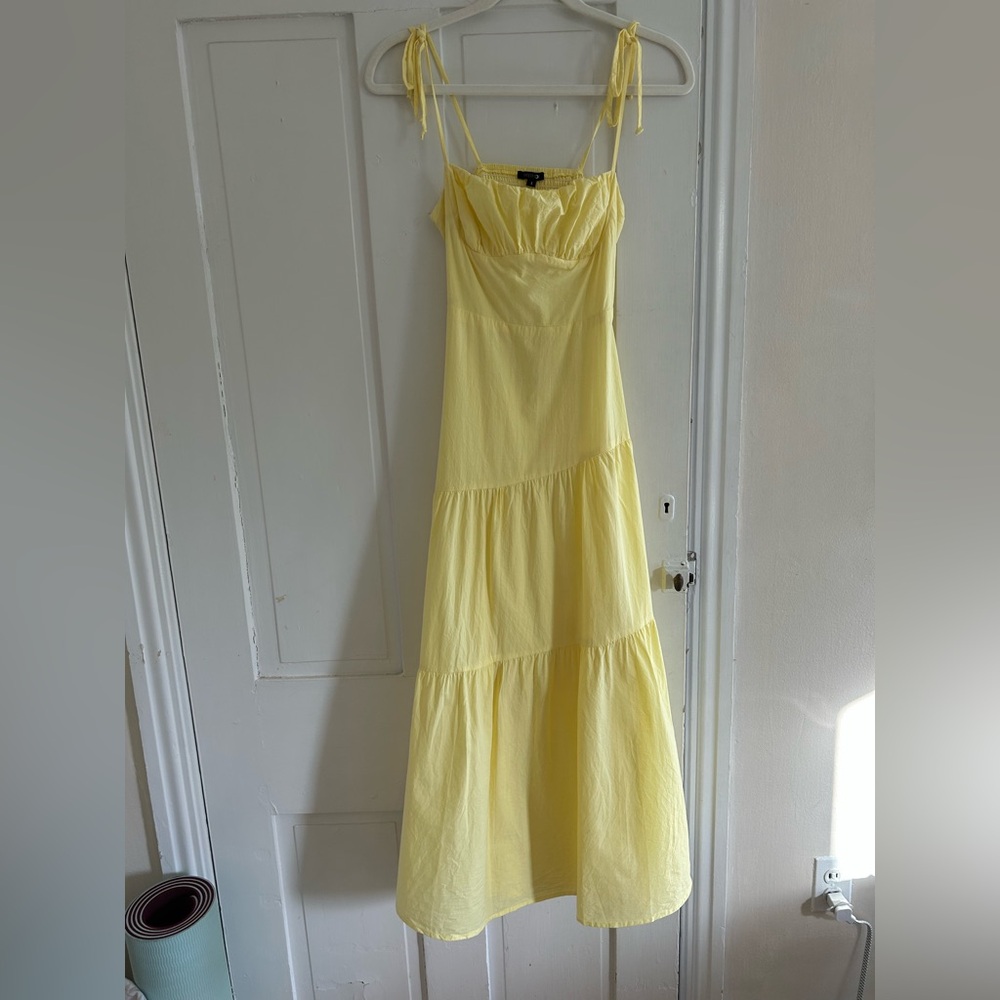 Papermoon Yellow Tiered Maxi Sundress Spaghetti Strap